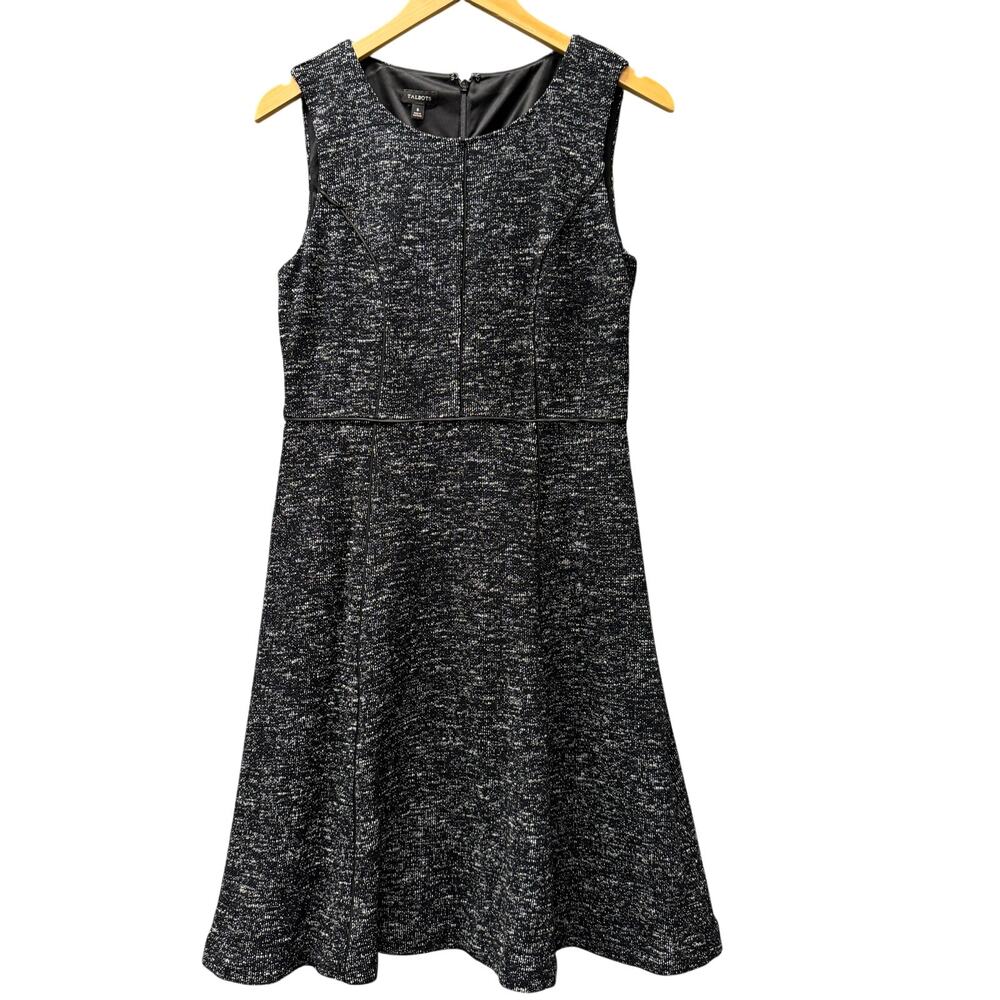 Talbots Tweed Dress Womens 6 Black White Zip Up Lined Coastal Classic Career